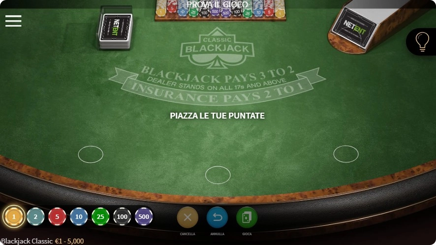 Gratowin Blackjack dal vivo campana