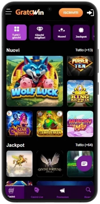 Giochi disponibili sul casinò GratoWin