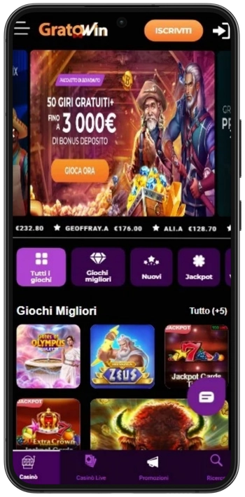 Homepage ufficiale del casinò GratoWin